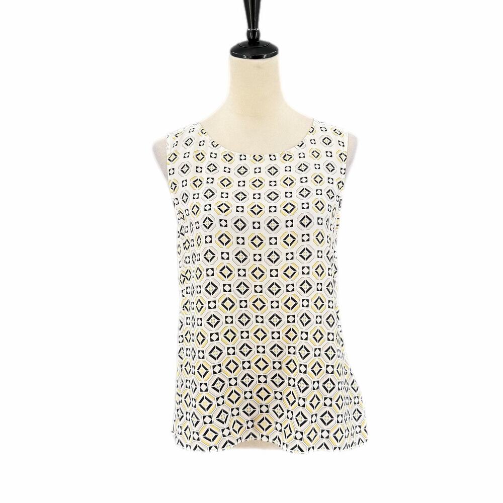 White House Black Market WHBM NEW 100% Silk White Black Geometric Print Tank Top